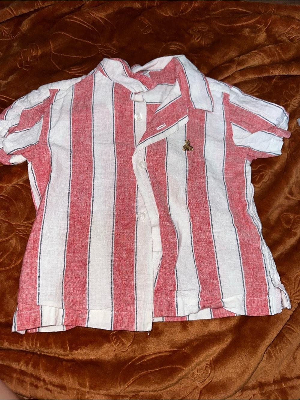 GAP Red & White Striped Short-Sleeve Button-Down Shirt